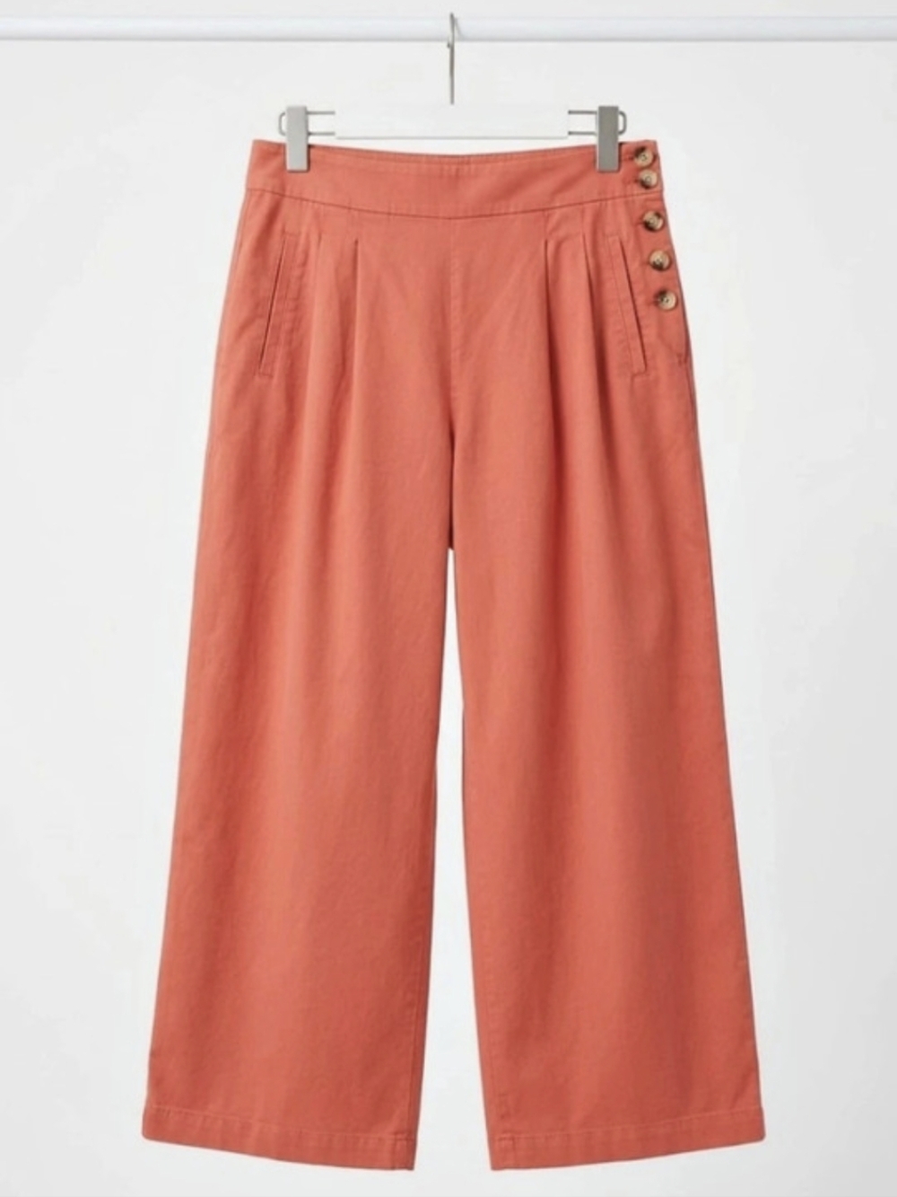 LOFT Side Button Wide Leg Pants in Twill Orange Size 4